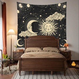 Sun And Moon Tapestry,Wall Hanging Sun Moon Stars Tapestries Aesthetic,Wall Tapestry For Bedroom,Wall Blanket,For Living Room,Wall Hanging Decoration,130×150cm