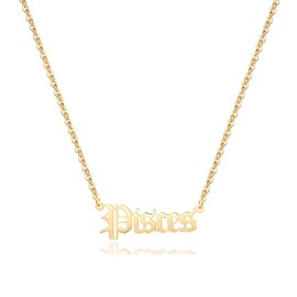 Aimber 18K Gold Plated Astrology Necklace for Women Jewelry,12 Zodiac Pendant Horoscope Constellations Necklace(Letter,Pisces)