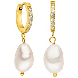 PURELEI® Malahi Earrings - Women's Earrings Made of Durable Stainless Steel - Waterproof Earrings Women - 1.3 cm Diameter - Fashion Jewellery for Your Individual Look, Fabric, Pearl Cubic Zirconia