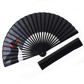 [Fashionable kimono Iroha] Men's Cloth Fan, Fan Bag Set, Bone Dyed, Penguin, 8.7 inches (22 cm), Black