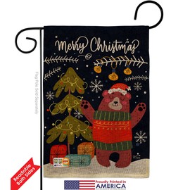 Christmas Daning Bear Burlap Burlap Garden Flags Pack Wintertime Santa Marry Xmas Present Reindeer Season Snow USA Applique Small Decorative Gift Yard House Banner Double-Sided Made In 13 X 18.5