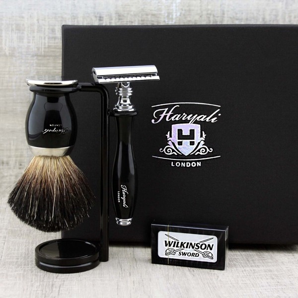 Shaving Set Black Badger Brush & Safety Razor Classic Brush Kit Gift for Men