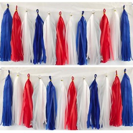 Red White and Blue Paper Tassels-Tassel Garland Banner for Birthday, Baby Shower,Family Parties,Graduation Engagement Decoration(30PCS)