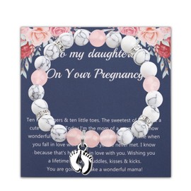 BAUNA Mommy To Be Gifts For 1st Time Mom Pregnant Daughter Gifts From Mom New Mom Necklace Maternity Gift footprint bracelet (Pregnant Daughter foot BrCA)