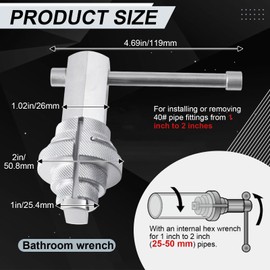 Otoolling 31405 Compatible with Model 342 Internal Wrench with 4-1/2 Internal Pipe Wrench, Silver, Suitable for Securing Wardrobe Drain Pipes, Bathtubs, Washbasins, and Sink Strainers