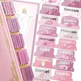 Bible Tabs for Women, Pink Bible Tabs, Laminated Bible Tabs with Unique Stickers, Large Print Bible Tabs for Easy Navigation, Bible Book Index Tabs Labels, Bible Study Supplies