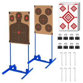 Atflbox Shooting Target Stand with 10pcs 17x25 Inch Sight in Paper Targets, Durable Paper Target Holder with Stable Adjustable Base for Cardboard Silhouette, H Shape, IPSC, IDPA Practice (2 Pack)