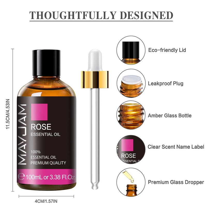MAYJAM Essential Oil, Rose Aroma Oil, 3.38 fl oz (100