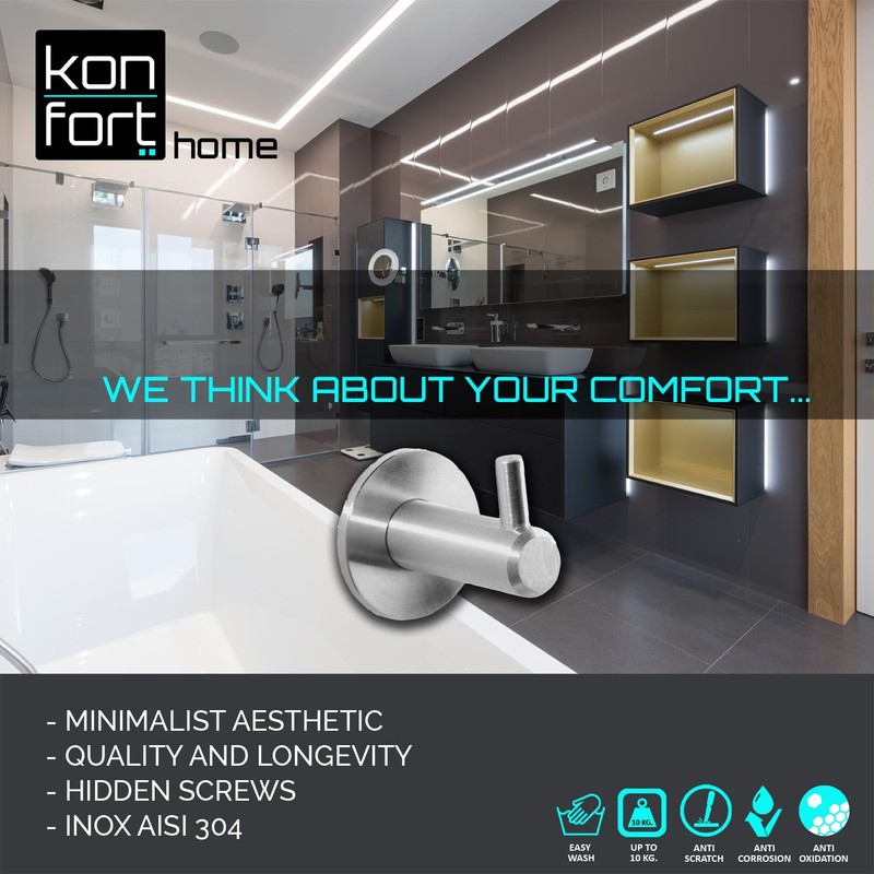 Kon-fort Home Towel Hook, 2 Pack Bathroom Hooks Brushed Steel,