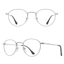 RB.Pilot Small Metal Round Reading Glasses for Women Men Classic Vintage Retro Shades Blue Light Blocking Computer Readers (Silver, 0.50)