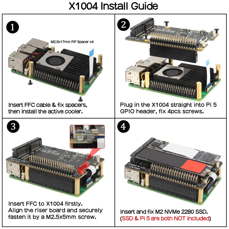 Geekworm X1004 PCIe to Dual M.2 HAT NVMe 2280 SSD
