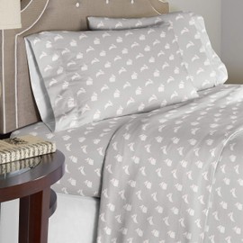 Pointehaven 180 GSM Velvet Feel Luxury Cotton Printed Flannel Sheet Set, Queen, Bunnies