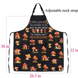 FUSTMW Mushroom Aprons for Women Men Mushroom Gifts for Mushroom Lovers Cooking Kitchen Chef BBQ Grill Apron with Pockets (Mushroom Apron)
