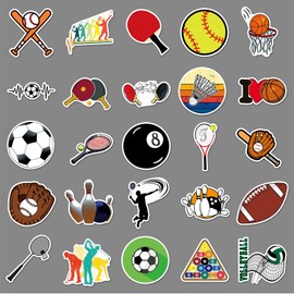 Football Baseball Stickers Balls Stickers Pack of 50 Skateboard Graffiti Stickers Motorcycles Bicycle Snowboard Luggage Laptop Car Suitcase for Children and Teenagers Waterproof Vinyl Stickers