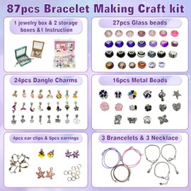 OMTOFUEN Charm Jewelry Making Kit, Create Your Own Bracelets, Necklaces, Earrings,Crafts Gifts Set for Arts and Crafts,5-12girls