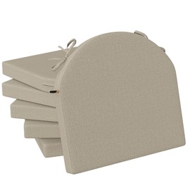 idee-home Chair Cushions for Dining Chairs, Kitchen Chair Pads Set of 6, D-Shaped Seat Cushions with Ties and Removable Cover for Indoor Dining Room, Non-Slip Bottom 17" x 16" x 2" Beige