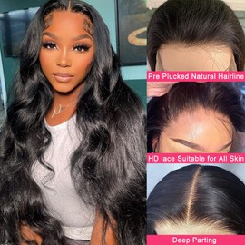 INVITEYOU Body Wave Lace Front Wigs Human Hair 13x4 HD Transparent Lace Frontal Wigs for Black Women 180% Density Glueless Wigs Human Hair Pre Plucked with Baby Hair (18inch)