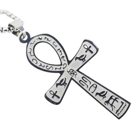 Joddfly Egyptian Ankh Cross Pendant Necklace, Stainless Steel, 28 Inch Chain, Silver, Standard size, Stainless Steel, No Gemstone