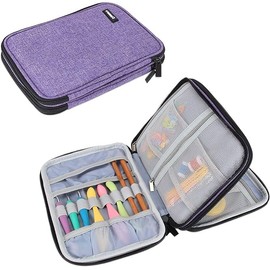 Damero Crochet Hook Case, Travel Storage Bag Organiser for Swing Crochet Hooks, Aluminum Hooks, Needles and Accessories， Purple