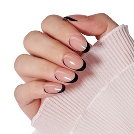 ChicPress Handmade Press on Nails Almond Short Naked Color French Tip - Reusable and Secure 10pcs(First Ink, L)