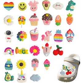 ClcIosis 30 Stück Schuh Zubehör, Anstecker Blumen Schuh Charms Stecker Set, Farbige Fruchtmuster Langlebiges Material Schuhanstecker für Mädchen und Jungen