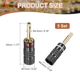 MECCANIXITY 6 Pcs Banana Plugs, 8.5mm (5/16") Banana Plug Jack Socket, 4.5mm Gold Plated Speaker Banana Plug for Speaker Wires, Audio Equipment, Audio Cable