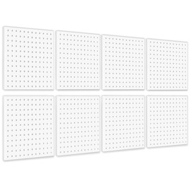 BELLO YON 8Pcs Pegboard, Peg Board, Metal Pegboard Wall Organizer Panels Accessories, Mount Display Pegboard Kits for Walls Garage Craft Room Office Workshop, Easy Installation (White)