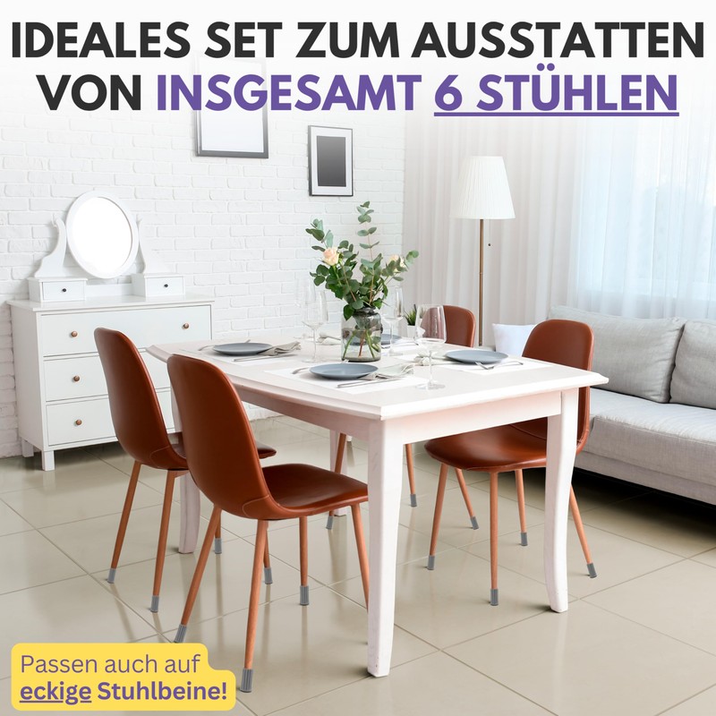 Filzada® 24x Stuhlsocken Filz/Stuhlbeinsocken GRAU- Elastische Stuhlbeinschoner - Stuhlbeinkappen -