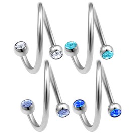 bodyjewellery 4pcs 16g 12mm Spiral Piercing Ear lobe Rim Hoop Helix Lip Cartilage Navel Belly Tragus Eyebrow Crystal BQAW - CR LSP SP AQ