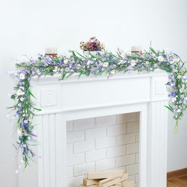 XunYee 2 Pcs 6 ft Lavender Daisy Flowers Garland, Spring Summer Artificial Hanging Floral Garland for Home Fireplace Stairs Indoor Outdoor Decor