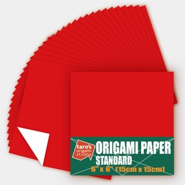 [Taro's Origami Studio] Standard 6 Inch One Sided Single Colors (Red) 50 Sheets (All Same Color) Square Easy Fold Premium Japanese Paper for Beginner
