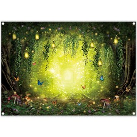 Luminora 7x5ft Fabric Spring Enchanted Forest Backdrop Fairytale Mushroom Wonderland Magic Background Kids Birthday Party Decorations Photo Banner Props