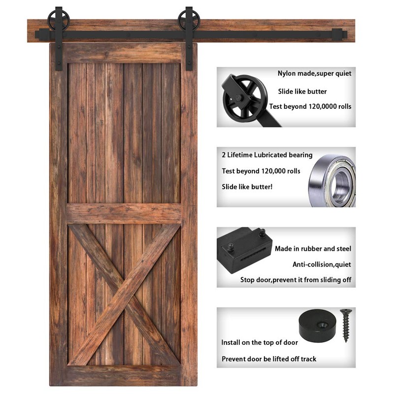WINSOON 5-16FT Single Wood Sliding Barn Door Hardware Basic Black