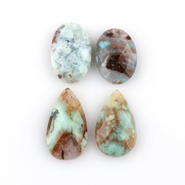 CRYSTALIS 4pcs Natural Aqua-Prase Facet Loose Gemstone Wholesale Bulk Cabochons Jewelry Making Supply, Chakra Healing Polished Stones, Wire Wrapping, DIY, Gem Collection, Mix-Shapes