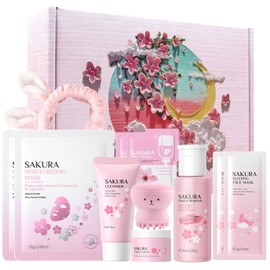 HASAIKA® Kirschblüten-Hautpflegesets, Feuchtigkeit Skincare Set, Geschenkset Frauen, Anti-aging Gesichtspflege Set, Gesichtspflege Geschenke für Frauen, 11 Stück