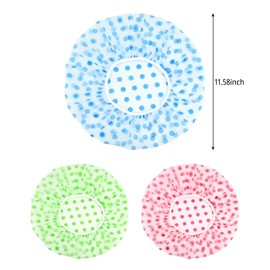 6 Pcs Shower Caps, Reusable Bath Cap with Elastic Band, Waterproof Plastic Shower Caps for Women, Men, Kids (Green)