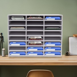 DNYSYSJ Literature Organizer, 24 Slots File Sorter, Mail Paper Storage Holder Open Design, Desktop File Sorter for Home & Office Mailbox School Classroom (White)