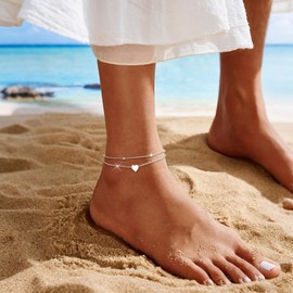 Kenivira Anklets For Women, 925 Silver, Waterproof, Multilayered Gold Anklets For Women, Adjustable Beach Anklets, Foot Jewellery, Sterling Silver