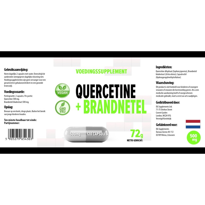 Hepatica Quercetin + Brennnessel (Nettle) 500mg 120 Vegane Kapseln, Laborgeprft,