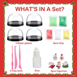 WEBEEDY 4 Sets Christmas Snow Globe Kit Mini Figure Ornaments DIY Your Own Snow Globe Set with 5 Christmas Snowman and Santa Claus Sculpture and 12 Color Clay, Art Crafts for Desktop Party Home Decor