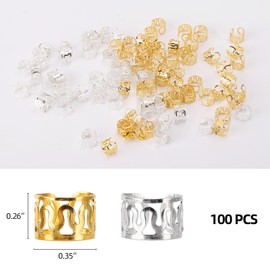 100 Pcs Dreadlock Beads Hair Jewelry for Braids Hair Rings Decoration, Locs Accessories for Hair Silver and Gold