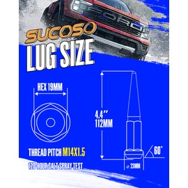 SUCOSO M14x1.5 Spike Lug Nuts, 32PCS 14mmx1.5 Spike Lug Nuts Wheel Accessories with 1 Socket Key, Compatible with F-ord F-250 F-350 G-MC Sierra 2500 Sierra 3500 Ram 2500 Ram 3500