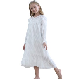 Flwydran Princess Cotton Nightgowns for Girls Kids Pyjamas for 3-12 Years, White
