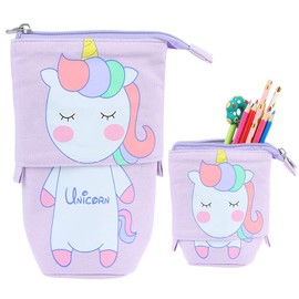 Pencil case zip, 2-in-1 pencil case and pen holder, pencil case for girls, stand pencil holder, telescopic pencil case, pen holder for teenagers, students, Unicorn, Karikatur, /