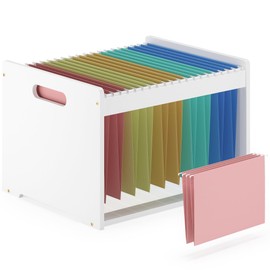 Wisuce Essentials Hanging File Organizer Box for Letter Size, Bamboo File Folder Organizer, Storage Moving Boxes with Handle Wood Desk Filing Box for Office Banker Document