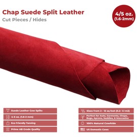 ELW Chap Splits Suede 4-5 oz (1.6-2mm) Red, Pre-Cut Piece 8-10 SQ FT - Split Leather AB Grade Cowhide - Perfect for Auto, Garments, Chaps, Bags, Vest, Aprons, Saddles, Moccasins