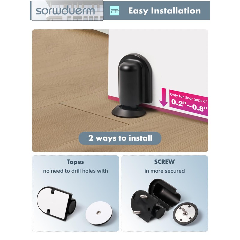 SORWDUERM 1 Pack Black Door Stopper Magnetic Door Cathc Matte