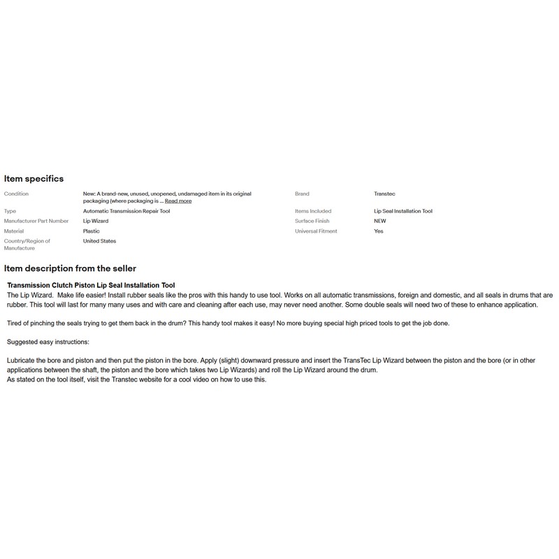 TRANSTEC Lip Wizard™ NEW Transmission Clutch Piston Lip Seal Installer