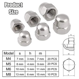 Sctmda Acorn Nuts Stainless Steel M4 M5 M6 M8 Pack of 70 Acorn Nuts DIN 1587 Hexagonal Cap Nuts Stainless Steel Cap Nuts A2 V2A Hexagonal Acorn Nuts Stainless Steel Acorn Nuts for Screws Threaded