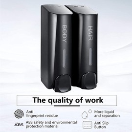 ILIKEPOW Shower Dispenser Wandhalterung Seifenspender Hotel Seifenspender Dusche Duschgel Spender für Shampoo, Spülung, ABS Schwarz (2 x 350ml)